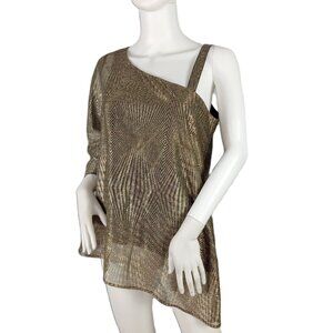 Chenault Women's Asymmetrical One Shoulder Blouse Size Medium Gold Black Lined